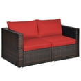 thumbnail image 1 of Patiojoy 2-Piece Patio Wicker Corner Sofa Set Rattan Loveseat with Removable Cushions Red, 1 of 7