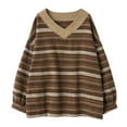 thumbnail image 1 of Pulls Tricotés pour Femmes Décontracté Col en V Rayé Pull-Over Automne-Hiver Rétro Pull Harajuku Ample Surdimensionné, 1 of 6