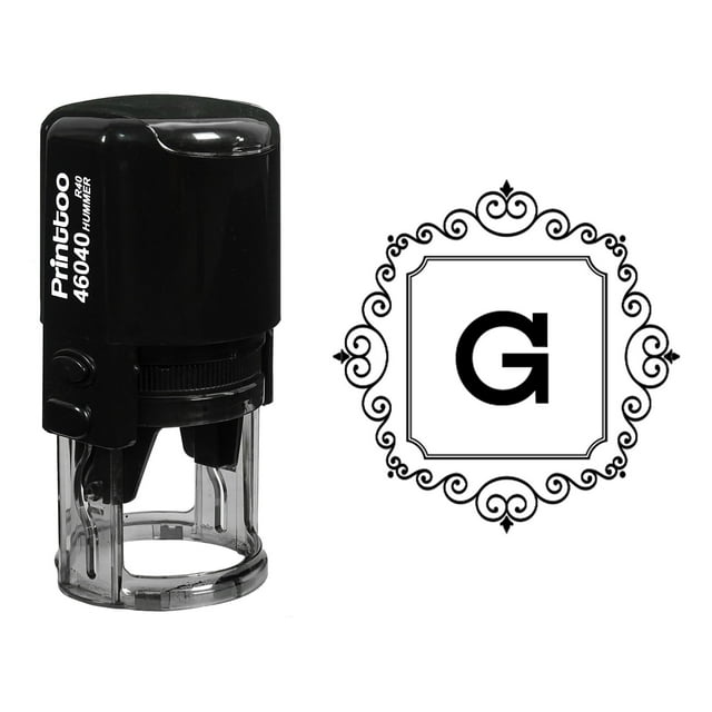 Printtoo Office Stationery Self Inking R-40 Square Swirl Border G Alphabet Monogram Initial Rubber Stamp