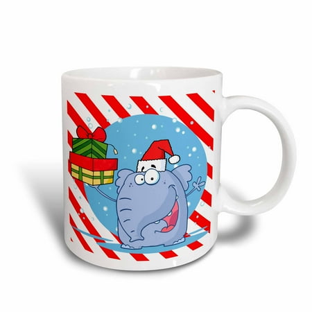Christmas Candy Cane Mug - 3dRose Goofy Elephant Christmas With Candy Cane Background , Ceramic Mug, 15-ounce