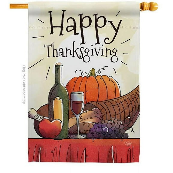 Ornament Collection H192045-BO 28 x 40 in. Happy Thanksgiving Feast House Flag with Fall Double-Sided Decorative Vertical Flags Decoration Banner Garden Yard Gift