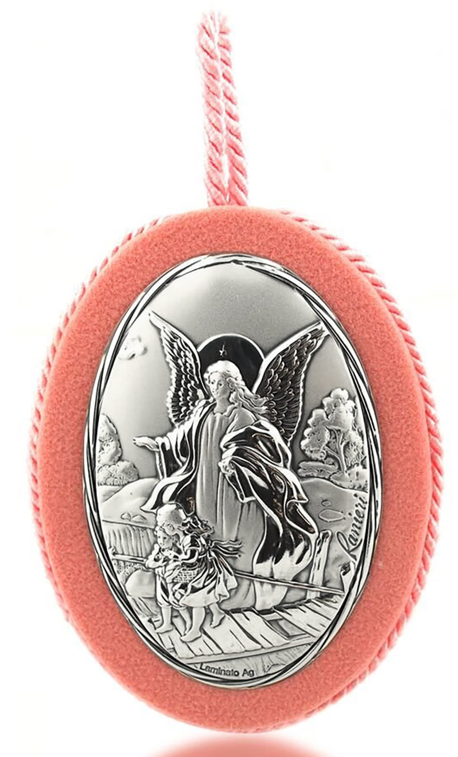4" Pink Guardian Angel Crib Medal with Guardian Angel Image