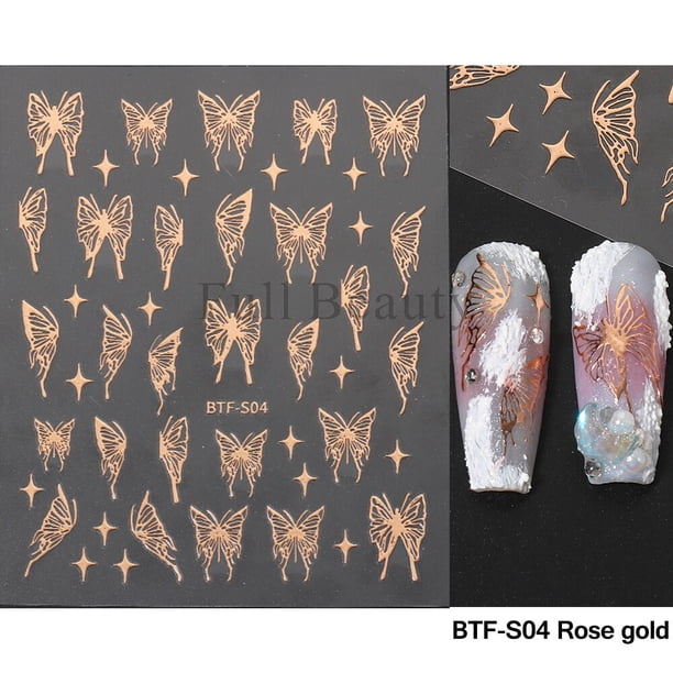 Pegatinas de corazón bronceado para uñas, deslizadores adhesivos de mariposa, estrella y Luna láser dorado y plateado, accesorios para decoración de uñas DIY, GLBTF-S Deco Dengxun unisex