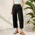 thumbnail image 2 of FUNUONY Lightweight Wide Leg Cropped Pants for Women High Waisted Loose Casual Lounge Travel Work Sweatpants Summer Fashionable Solid Color Loose Cotton Linen Elastic Pleated Wide Leg Pants Black L, 2 of 9