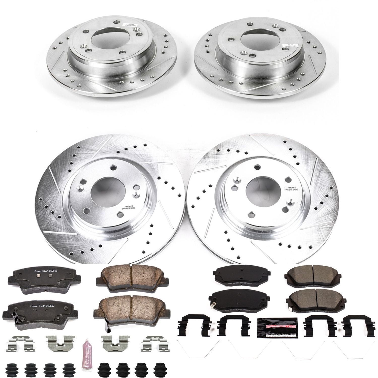 PowerStop Front and Rear Z23 Evolution Sport Carbon-Fiber Ceramic Brake Pad and Drilled & Slotted Rotor Kit Fits: KIA Select Models K8012