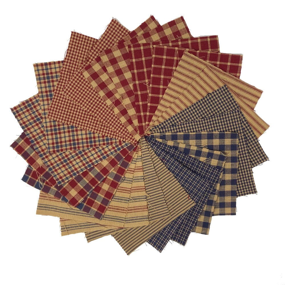 40+ American Heritage Plaid Homespun 5"x5" Pre Cut Quilt Squares Red