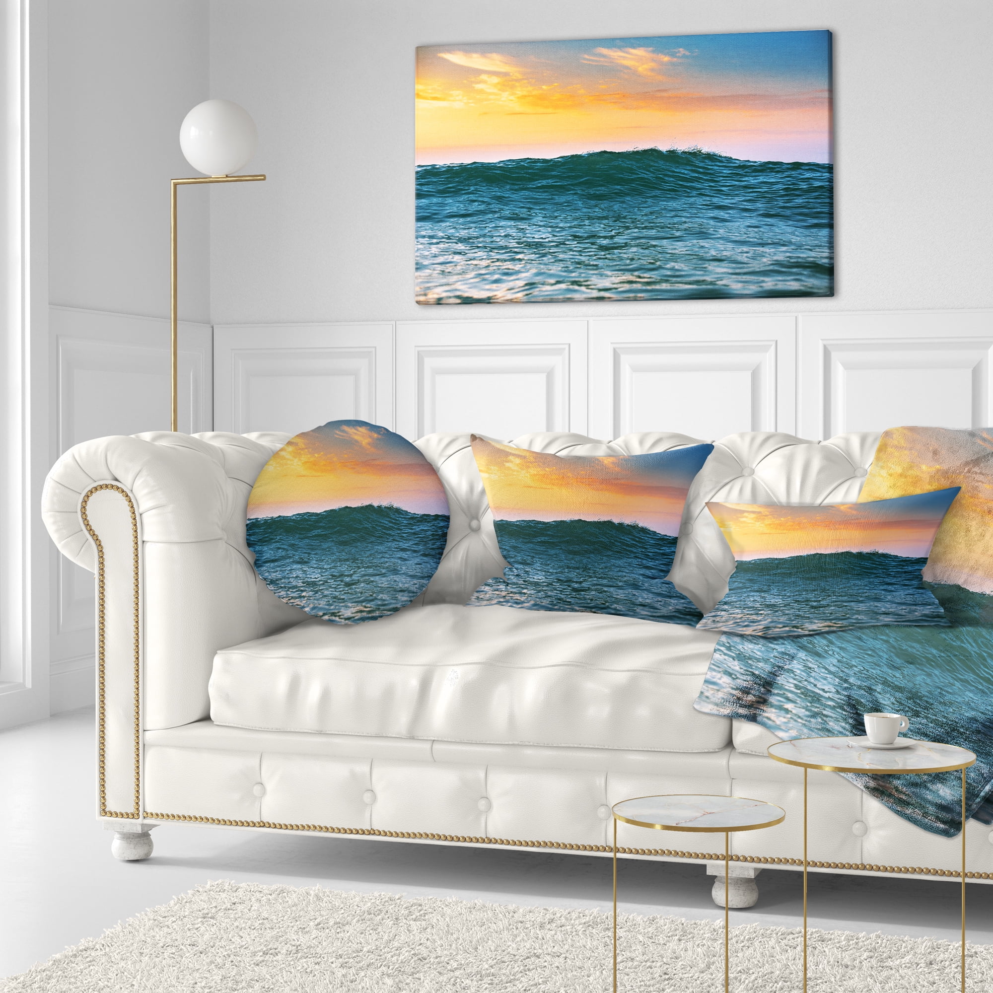 Designart Sunrise Light Shine on Sea Water - Beach Throw Pillow - 12x20