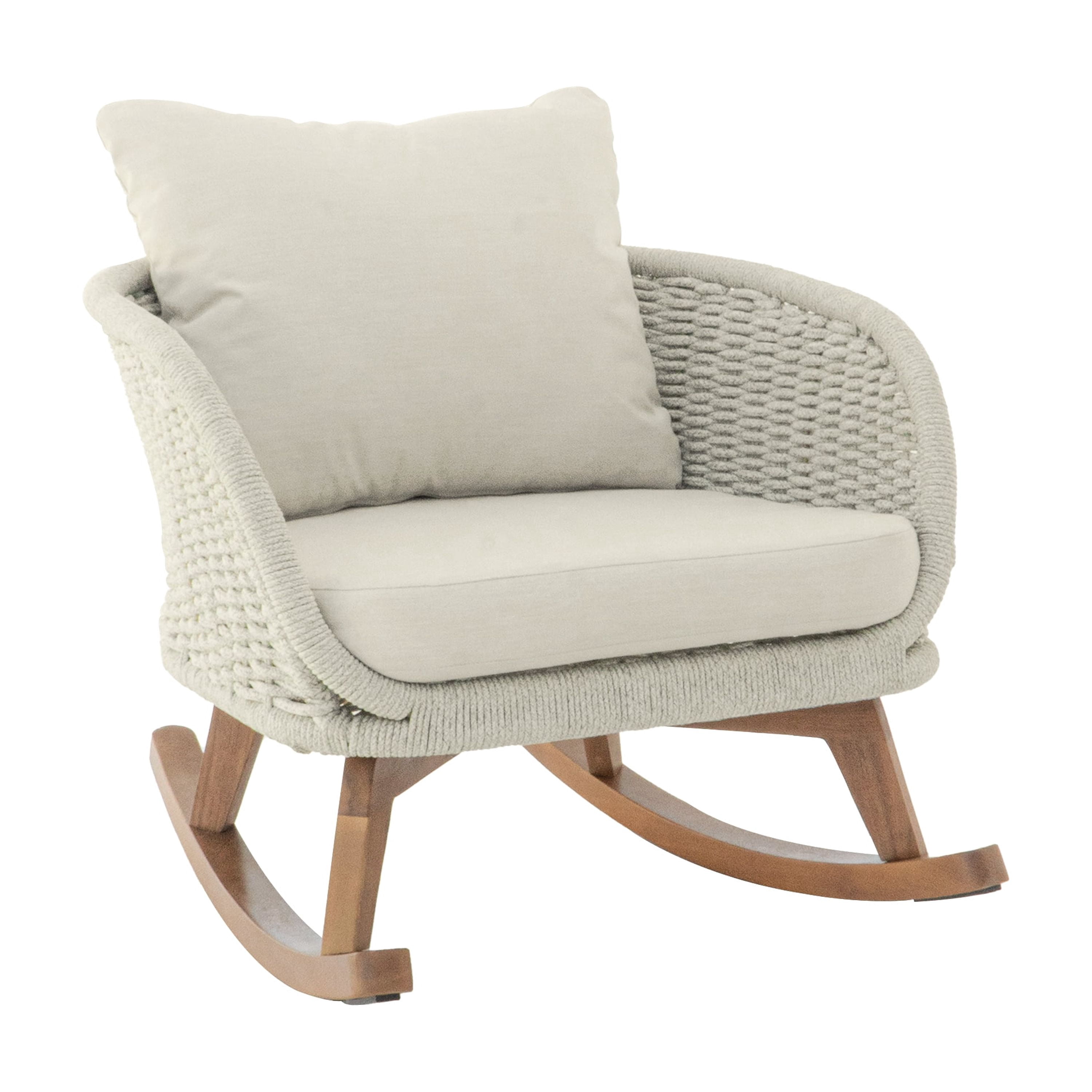 Euroco Modern Wicker Rocking Chair with Cushions, PE Rattan Rocker with Wooden Frame for Indoor & Outdoor Use
