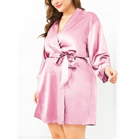 

Simooset Women s Plus Size Imitation Silk Bow Tie Soild Nightgown Pajamas