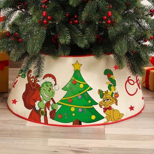 Christmas Tree Collar, 24" Christmas Tree Base Cover with Classic Pattern, Xmas Tree Decorations for Home Indoor, Linen (White)$$