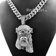 thumbnail image 2 of Hip Hop Silver Plated Simulatd Diamond Large Holy Jesus Head Pendant & Iced 13mm 24" Cuban Box Lock Chain Necklace Gift Men Women, 2 of 8