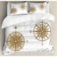 thumbnail image 1 of Compass Queen Size Duvet Cover Set, Ancient Shipping Windrose Design Travel Jouney Theme Sea Life Marine Discovery Art, Decorative 3 Piece Bedding Set with 2 Pillow Shams, Pale Brown, by Ambesonne, 1 of 3