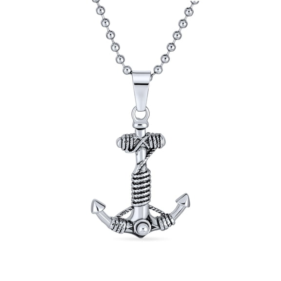 Bling Jewelry Mens Nautical Anchor Pendant Necklace for Men Black Oxidized Stainless Steel Chain
