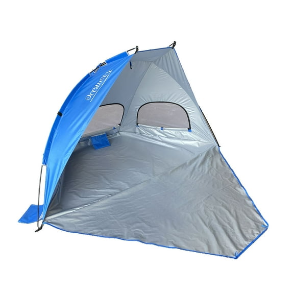 Living  2-3 Person Portable Beach Tent with 3 Windows & UV Sun Protection – Lightweight Windproof Pop-Up Shelter with Front Porch, Carry Bag & Stakes – 83x45x49 IN