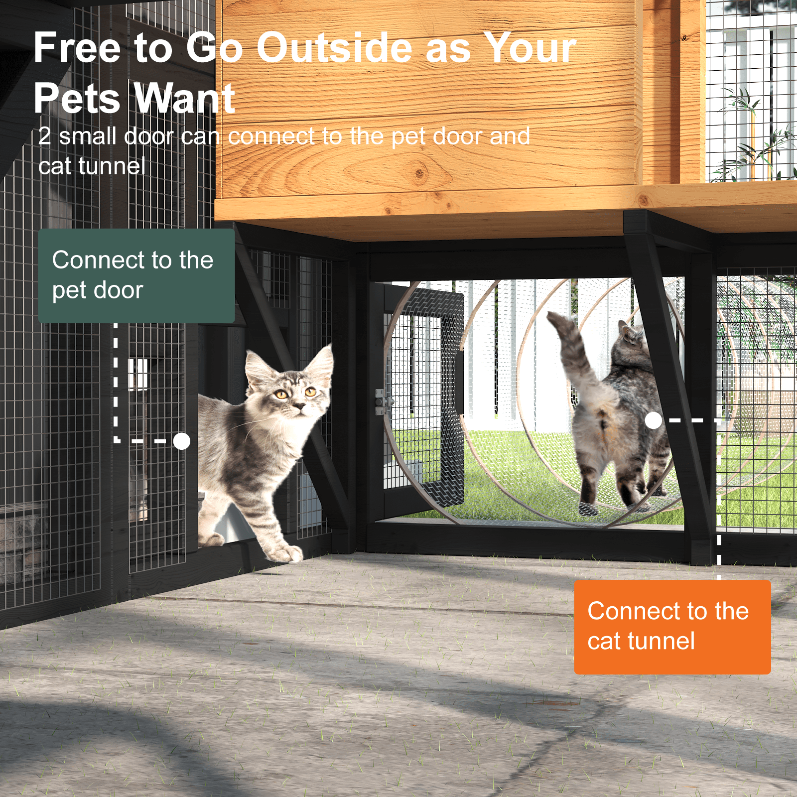 TIMHAKA 72” Catio Outdoor Cat Enclosure, Large Cat Catio for Multiple Cats, Outdoor Cats Enclosure with Waterproof Cover, Black & Yellow