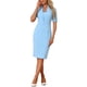thumbnail image 2 of Vestido ajustado de mujer Inspire Chic con cuello en V, mangas cortas, vestido midi bodycon para el trabajo, azul cielo M, 2 of 6