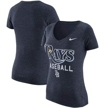 Tampa Bay Rays Nike Women's Practice 1.7 Tri-Blend V-Neck T-Shirt - Heathered Navy