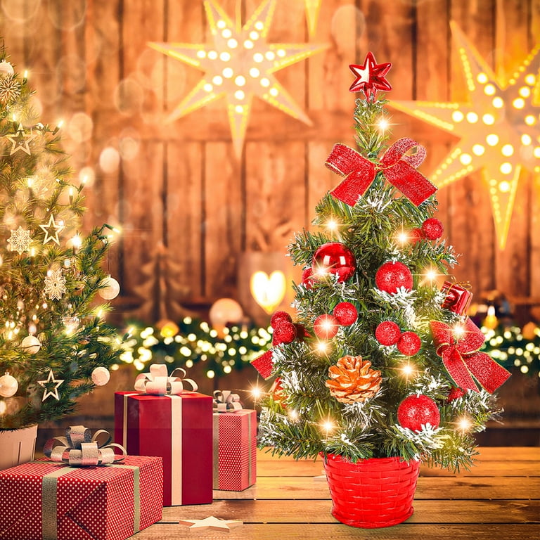 Red 2ft Mini Christmas Tree With Light Artificial Small Tabletop Christmas  Decor - Shopzinia