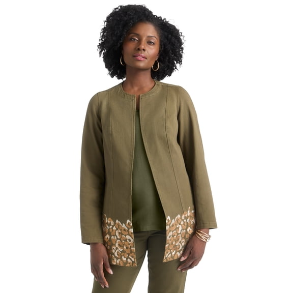 Jessica London Women's Plus Size Embroidered Denim Topper