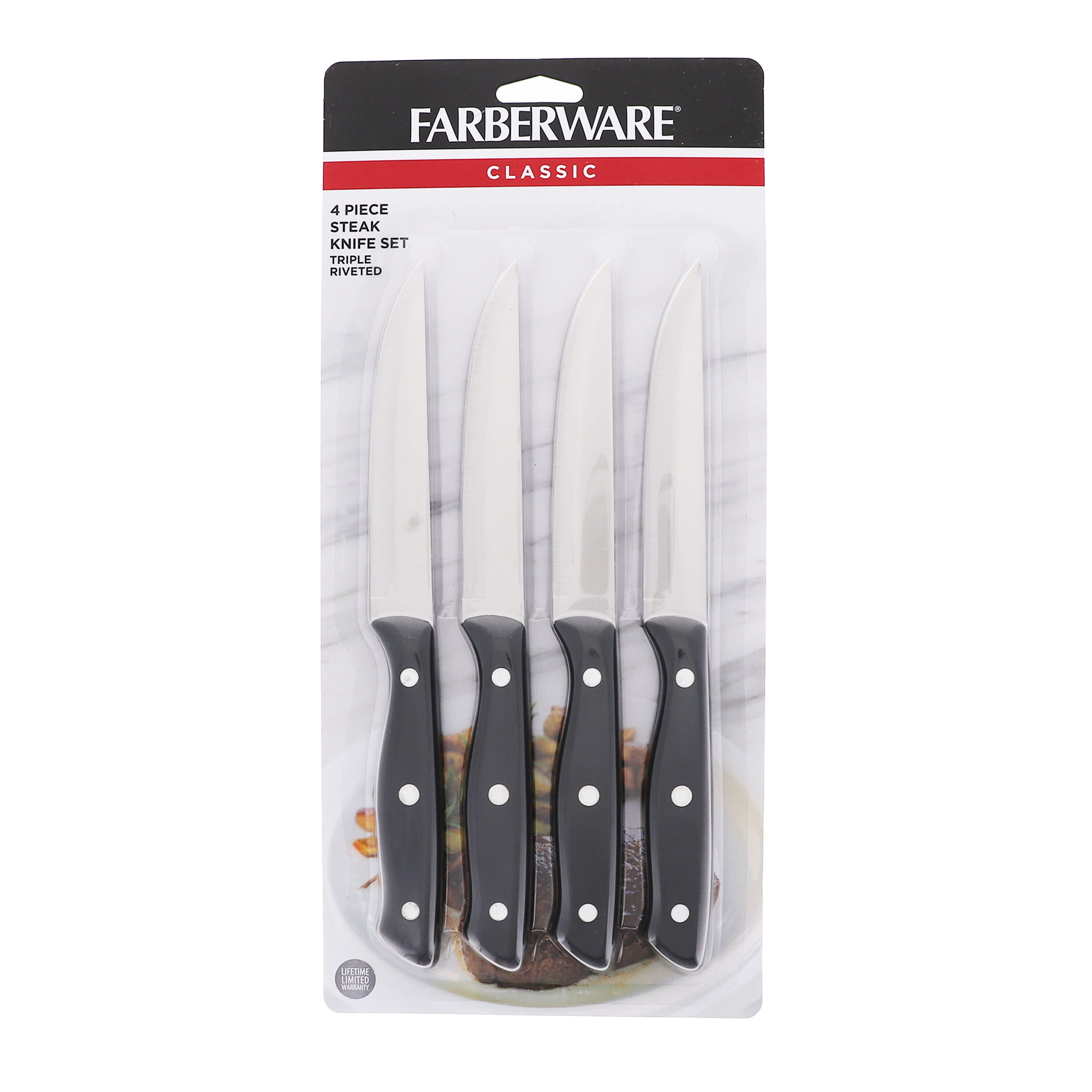 Farberware Classic Stainless Steel 6 Piece Full Tang Tripe-Riveted Knife  Prep Set with Black Handles