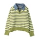 thumbnail image 4 of HongQid Womens Striped Sweater Shirts Lapel V Neck Long Sleeve Strip Knit Pullover Casual Layer Top Jumper Y2K Shirt, 4 of 8