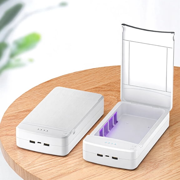 Ouxumoll Phone Cleaner Box, UV Nail Tool Care Case,360° All-Around Light Cycle, Quiet Operation, Dual Output Charging, White
