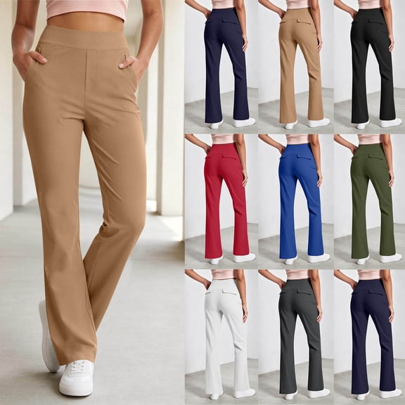 YHAJDS Womens Workout Gym Yoga Pant Solid Color Stretchy Casual Trousers With Pockets