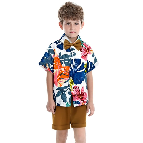 TAIAOJING Toddler Boys Stylish Short Sleeve Bowtie Shirt And Shorts Outfits Sets Kids Casual Beach School Events And Parties For Ages 6 Months To 6 Years Comfort 4-5Y