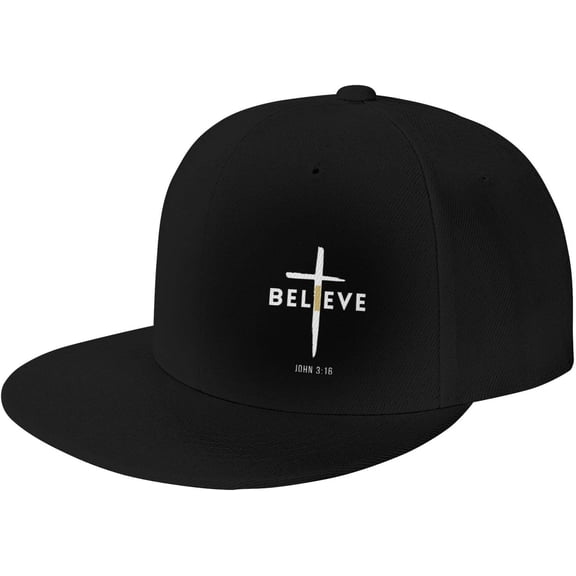 I Believe John 3 16, Christian, Cross Trucker Hat Men Baseball Cap Women Dad Hat Sun Hat Adjustable Ponytail Hat Black