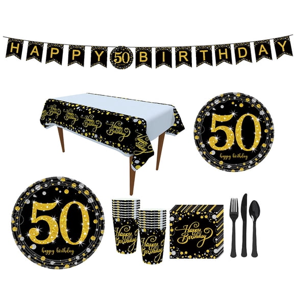 114pcs Disposable Tableware Set with Paper Cups, Plates, Napkins - Party Supplies for 50th Birthday Celebration