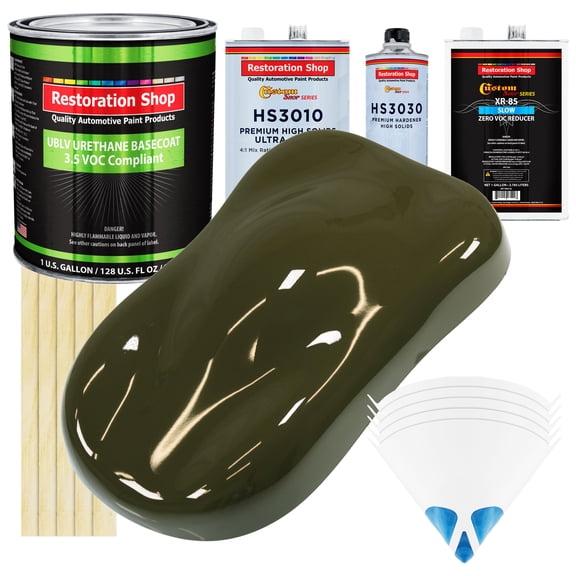 Olive Drab Low VOC SLOW PREMIUM Gallon Car Paint Kit URETHANE BASECOAT Clearcoat