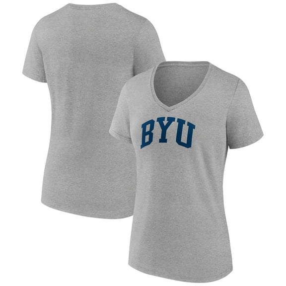 Women's Gray BYU Cougars Basic Arch V-Neck T-Shirt