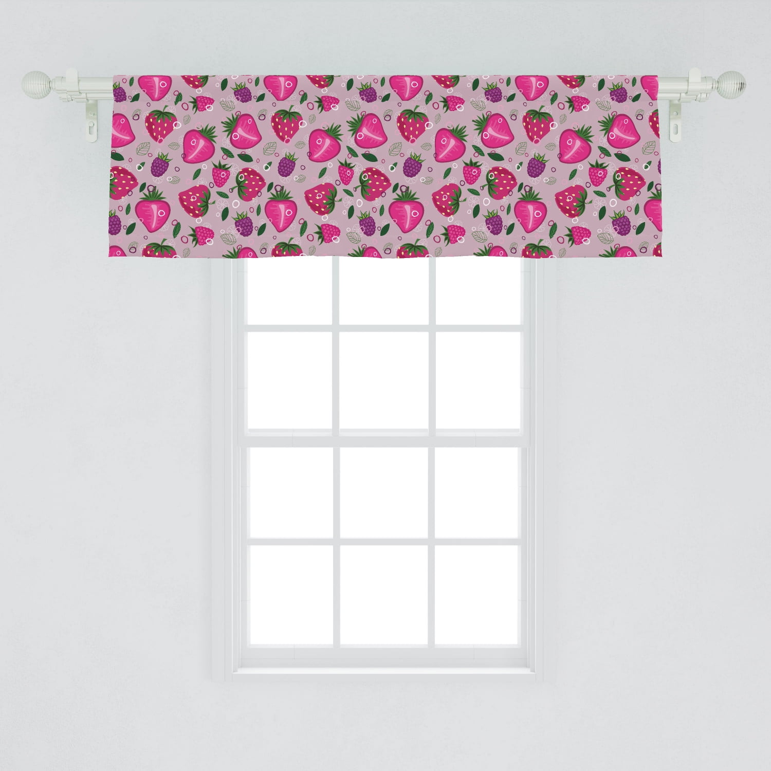 Fruit Window Valance, Natural Theme Strawberries Blackberries and