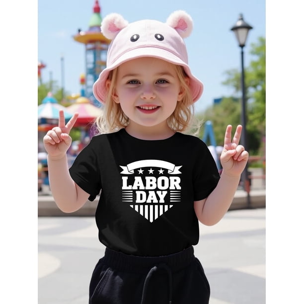 Labor Girls' Cotton Short-Sleeve T-Shirt - Cute Printed Design, Round Neck, Casual Summer Top, Everyday Apparel | Crew Neck Top | Medium Stretch Fabric