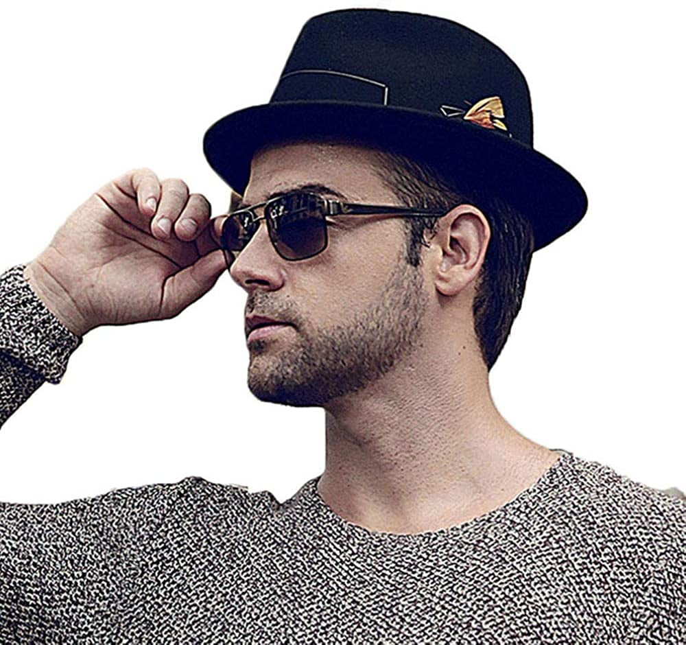 Wide Brim Black Porkpie Fedora Hats for 