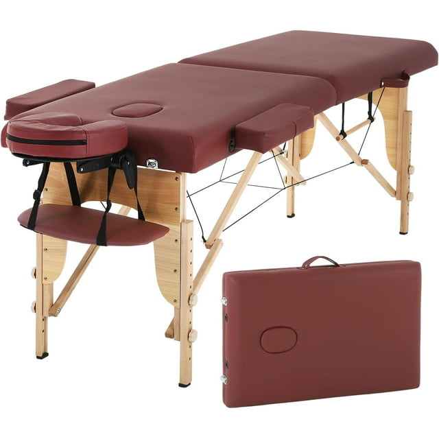 BestMassage Table de Massage Lit de Massage Hauteur Réglable 73 Pouces Portable 2 W Étui de Transport Visage, Bourgogne