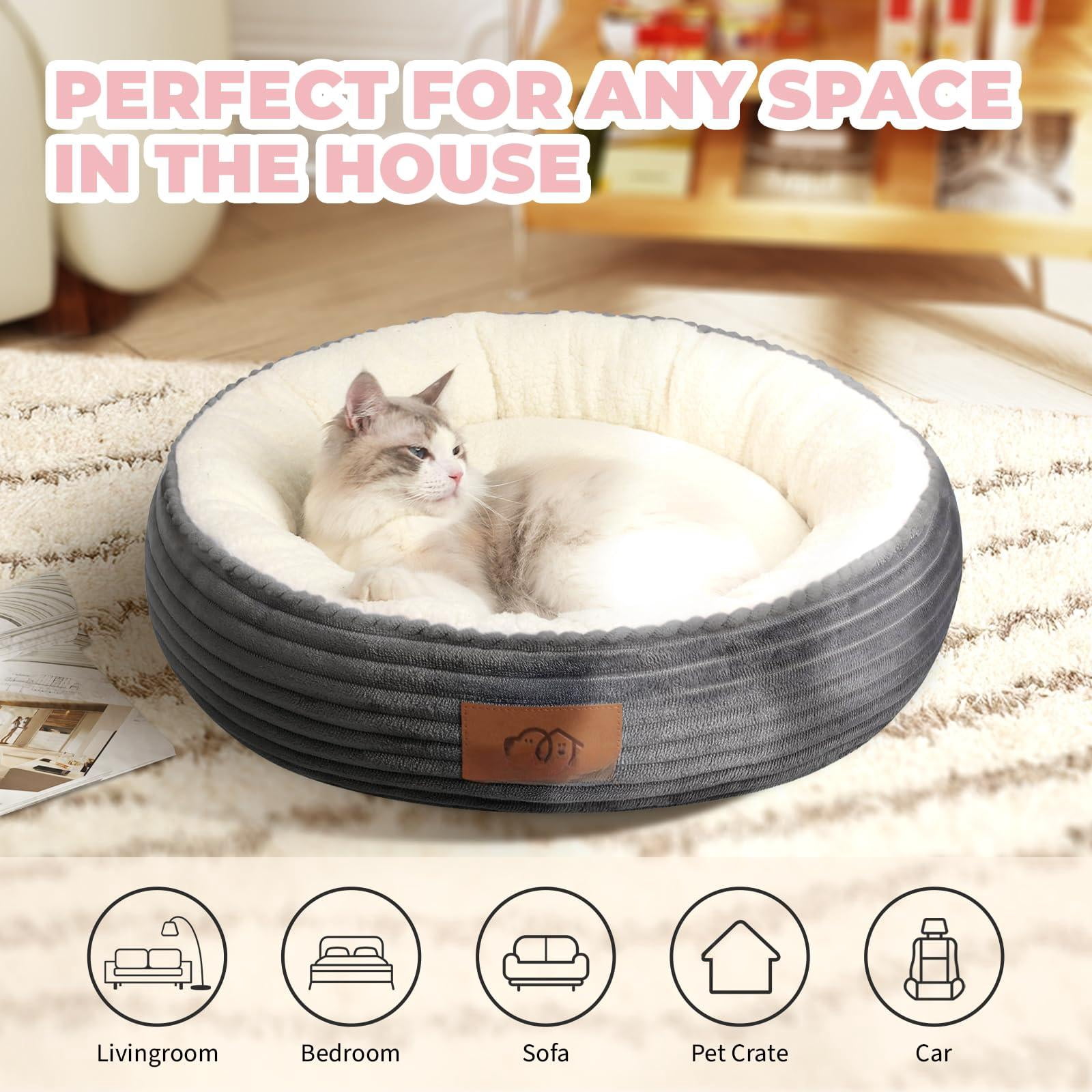 23in Round Cat Dog Bed For Large Medium Small Dogs Cats  Machine Washable Sleeping Sofa Non-slip Bottom Breathable Soft Calming Pet Cuddler Indoor/outdoor/car/cage Dark Grey