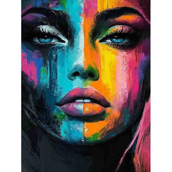 Abstract Colorful Face Portrait Decorative Painting/Canvas Art, Suitable for Living Room, Bedroom, Office, Hotel, Dining Room, Hallway, Study, Gallery and Apartment Decoration.