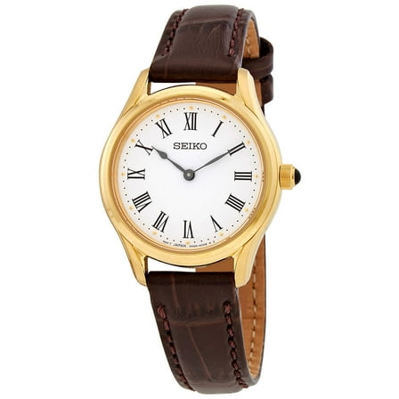 Seiko Quartz White Dial Brown Leather Ladies Watch SWR072P1