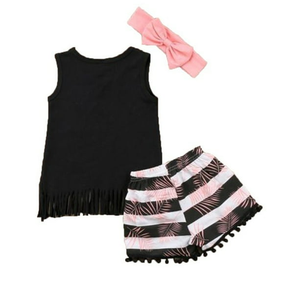 Sonducket luethbiezx EE. UU., 3 uds., camiseta de verano para niño pequeño y niña, conjunto de ropa corta, novedad conjuntos de ropa Negro 100cm