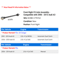 thumbnail image 2 of Front Right CV Axle Assembly - Compatible with 2006 - 2013 Audi A3 2007 2008 2009 2010 2011 2012, 2 of 2