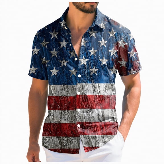 Linfrsh Mens Usa T Shirt Women Men Kids Patriotic American Flag Distressed T-Shirt(Blue,4XL)