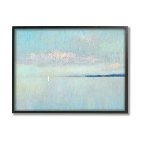 Stupell Industries Atmospheric Cloudy Ocean Scenery Lone Sailboat Floating Painting Black Framed Art Print Wall Art, Design by Katie Swatland