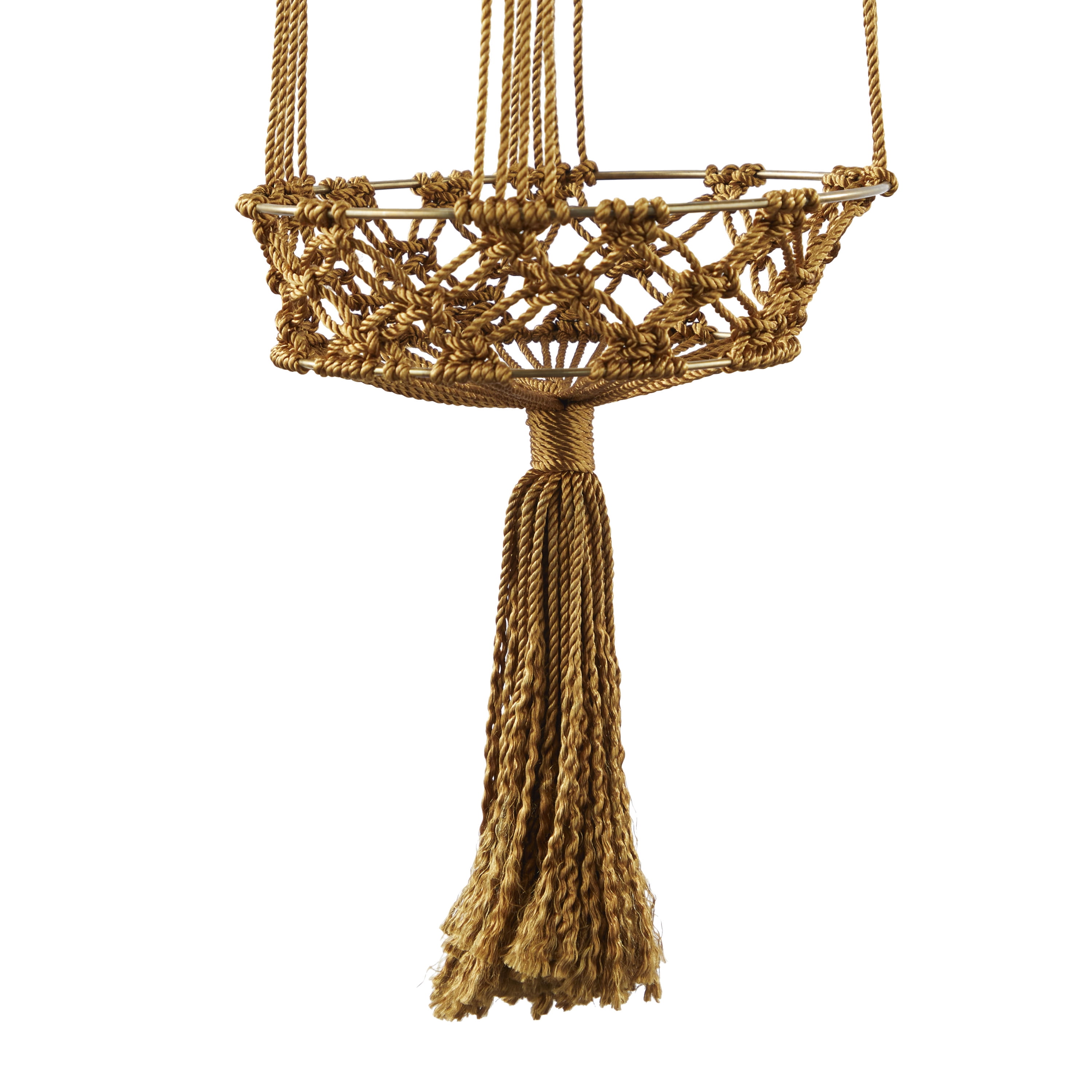DecMode 10" x 10" x 47" Round Brown Fabric Handmade Hanging Macrame Wall Planter
