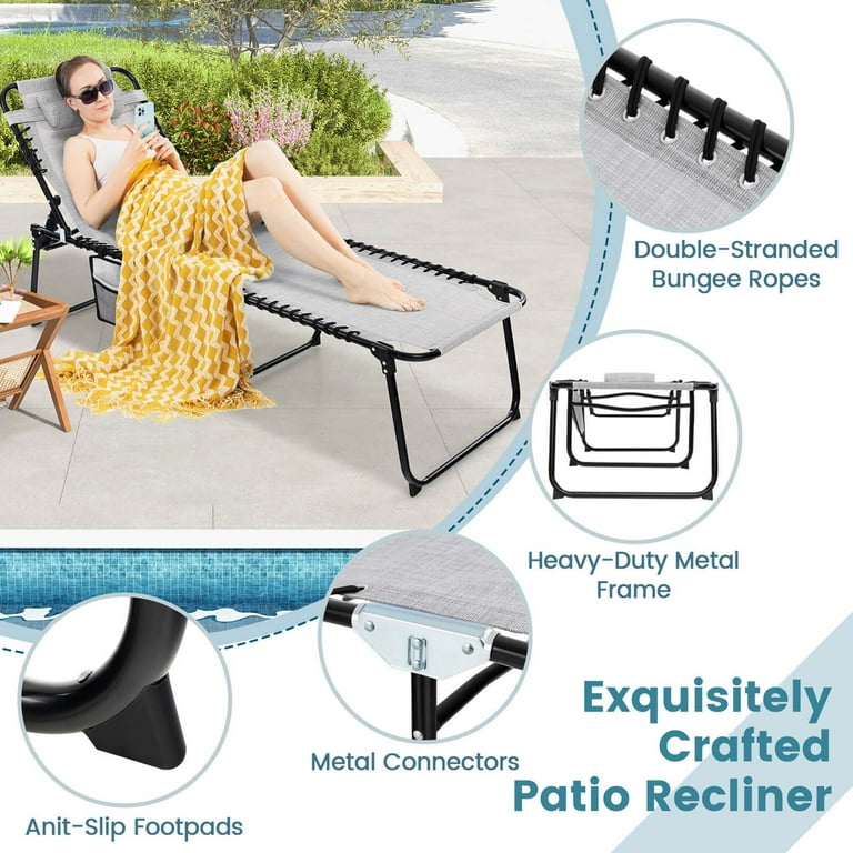 Buy COSTWAY Folding Sun Lounger, 5 Positions Adjustable Sunbed Deck Chairs With Pillow And Reading Hole Outdoor Indoor Reclining Chair Bed For Garden Patio Beach Blue