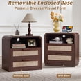 thumbnail image 4 of 2 Drawers Rattan Nightstand, Boho Bedside Table Large Night Table with Charging Station, Farmhouse End Side Table for Bedroom, Living Room, Walnut, 4 of 10