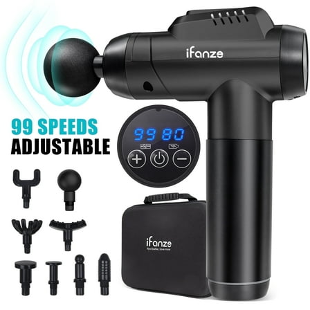 Massage Gun Deep Tissue, 99 Speeds Quiet Handheld Electric Muscle Massager with 8 Replacement Heads for Gym, Sport, Office, and Home, Black