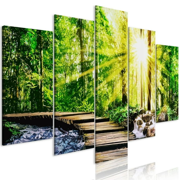Tiptophomedecor Stretched Canvas Landscape Art - Forest Footbridge 5 Piece - Stretched & Framed Ready To Hang Art