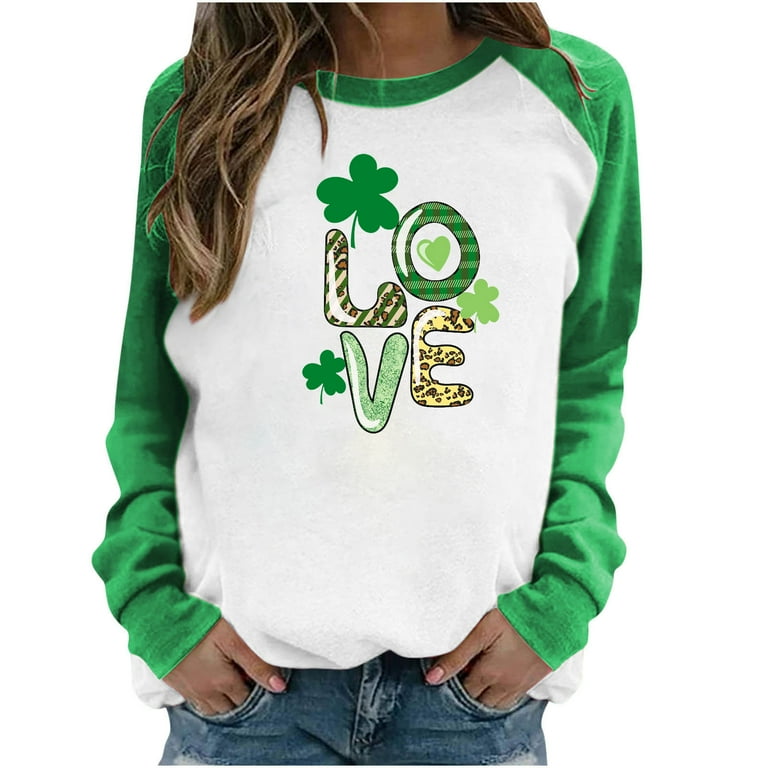 QIPOPIQ Clearance Womens Plus Size Tops St. Patrick's Day Casual Clothes  Funny Solide Fit Tee Shirts Blouse Solid Shirt with Shamrock 