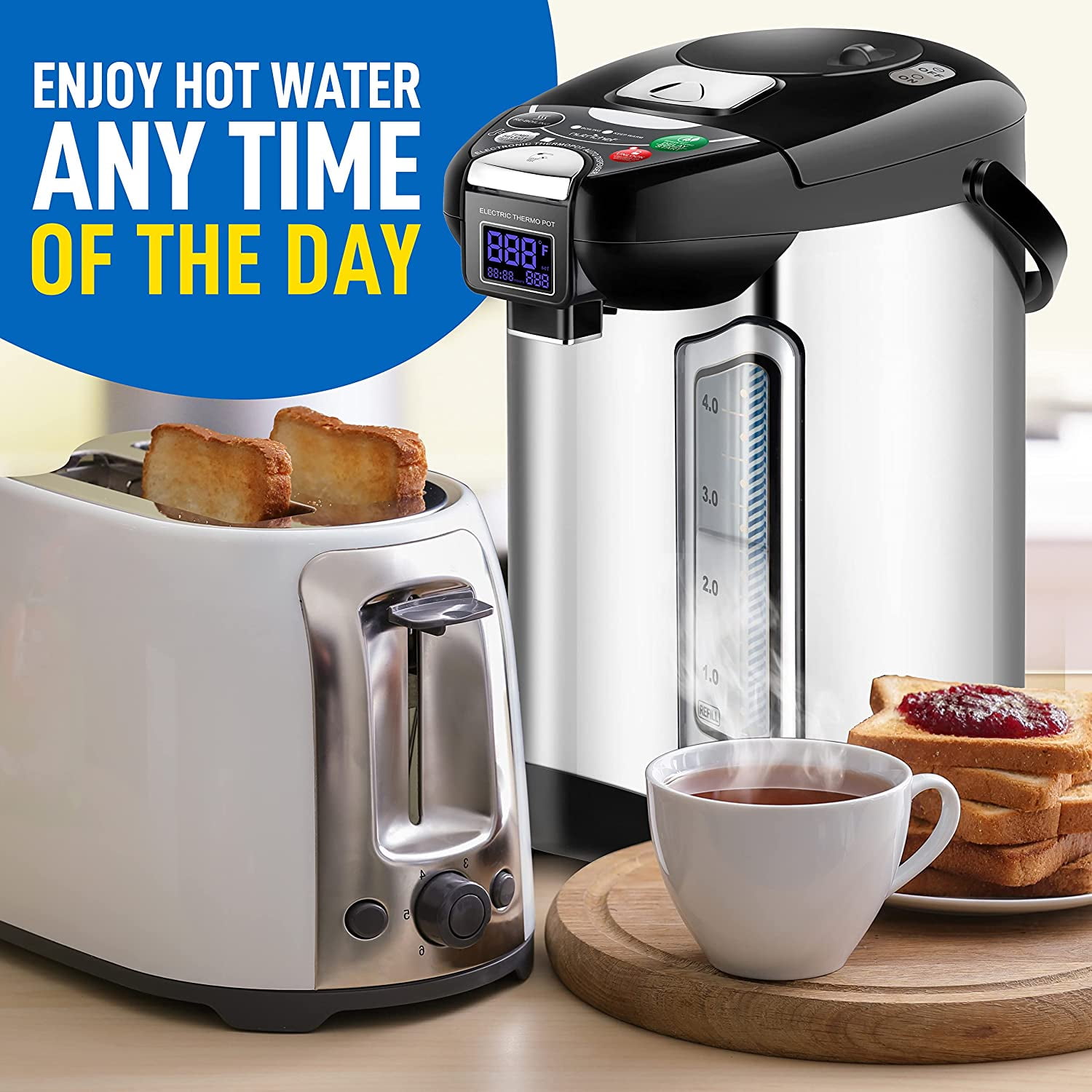 Nutrichef Digital Water Boiler and Warmer stainless Electric Hot Water Dispenser